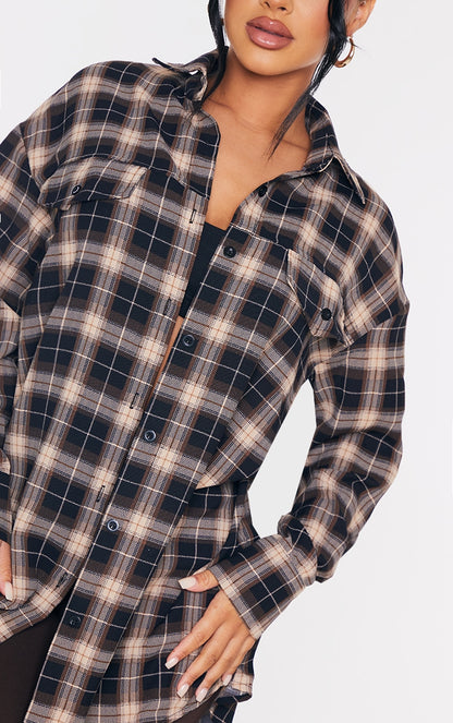 Chocolate Checked Oversized Shirt