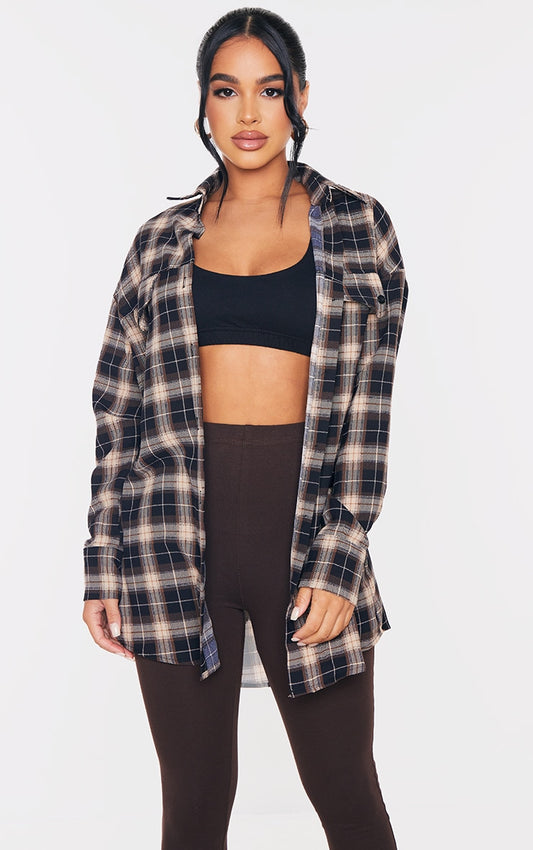 Chocolate Checked Oversized Shirt